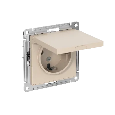 ATLASDESIGN РОЗЕТКА с заземл. со шторк. с крышкой, 16А, IP20, механизм, ПЕСОЧНЫЙ