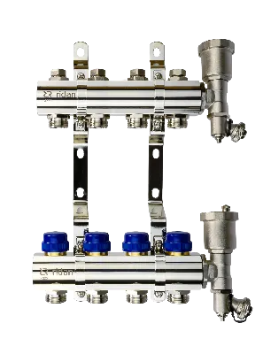Коллекторная группа FHF-4R set 4 контура 1' х 3/4' c воздухоотводчиками и кронштейнами