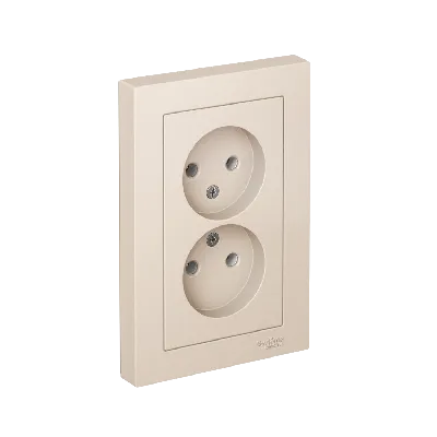 Розетка ATLASDESIGN двойная без заземления 16А в сборе бежевый