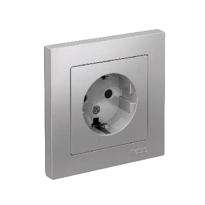 Розетка ATLASDESIGN с заземлением со шторками 16А в сборе алюминий