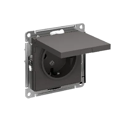 ATLASDESIGN РОЗЕТКА с заземл. со шторками с крышкой, 16А, IP20, механизм, БАЗАЛЬТ
