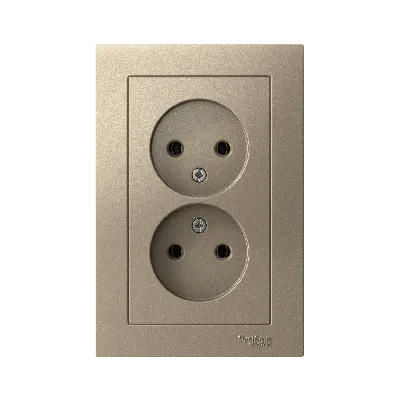 Розетка ATLASDESIGN двойная без заземления 16А в сборе шампань
