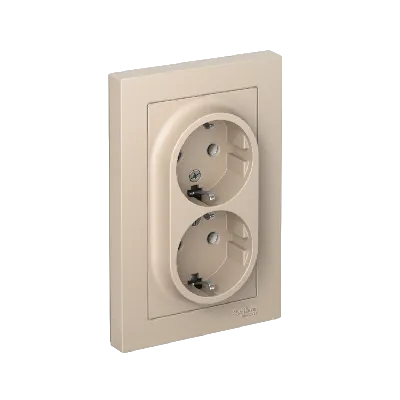 ATLASDESIGN РОЗЕТКА двойная с заземлением, 16А, в сборе, ПЕСОЧНЫЙ