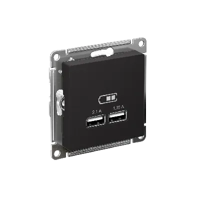 Розетка ATLASDESIGN USB 5В 1 порт x 2,1 А 2 порта х 1,05 А механизм карбон