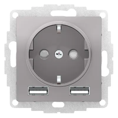 РОЗЕТКА ATLASDESIGN 16А c 2 USB A+A, 5В/2,4А, 2х5В/1,2А, механизм, АЛЮМИНИЙ