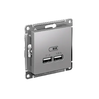 Розетка ATLASDESIGN USB 5В 1 порт x 2,1 А 2 порта х 1,05 А,механизм алюминий