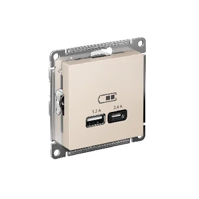 РОЗЕТКА USB ATLASDESIGN A+С, 5В/2,4А, 2х5В/1,2А, механизм, БЕЖЕВЫЙ