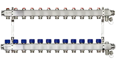 Коллекторная группа SSM-12R set 12 контуров 1' x 3/4' с термостатическими клапанами и кронштейнами