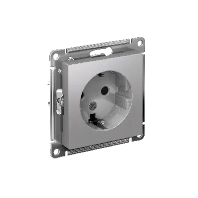 Розетка ATLASDESIGN с заземлением со шторками 16А механизм алюминий