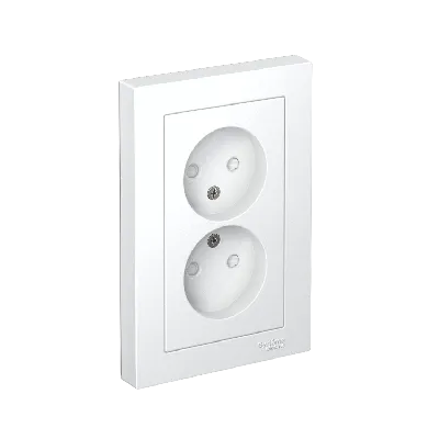 Розетка ATLASDESIGN двойная без заземления со шторками 16А в сборе белый