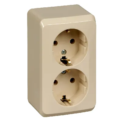 ЭТЮД Розетка двойная наружная с заземлением без шторок бежевая