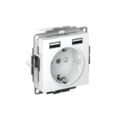 ATLASDESIGN РОЗЕТКА 16А с 2 USB A+A, 5В/2,4А, 2х5В/1,2А, механизм, БЕЛЫЙ