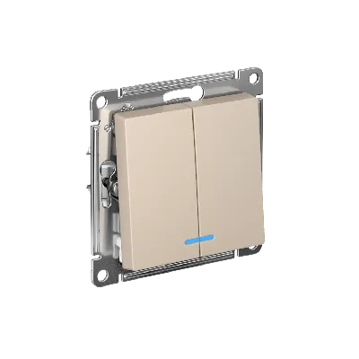 ATLASDESIGN выключатель двухклавишный с подсветкой, сх.5а, 10АХ, мех., ПЕСОЧНЫЙ