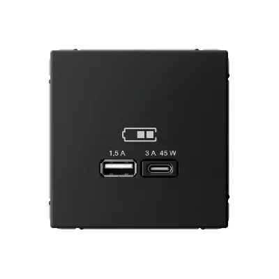 ARTGALLERY USB розетка A + тип-C 45Вт высокоскор.заряд. QC, PD, механизм, карбон