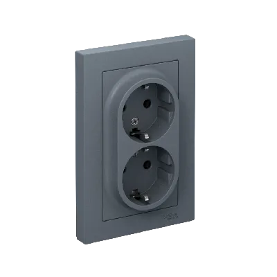 Розетка ATLASDESIGN двойная с заземлением 16А в сборе грифель
