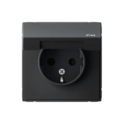 ARTGALLERY розетка с заземл. со шт. с крышк, 16А, IP44, механизм, карбон
