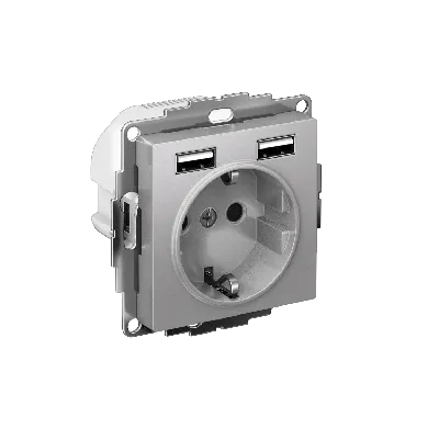 РОЗЕТКА ATLASDESIGN 16А c 2 USB A+A, 5В/2,4А, 2х5В/1,2А, механизм, АЛЮМИНИЙ