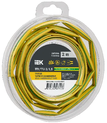 Трубка термоусадочная ТТУ нг-LS 3/1,5 желто-зеленая (2м/упак) IEK
