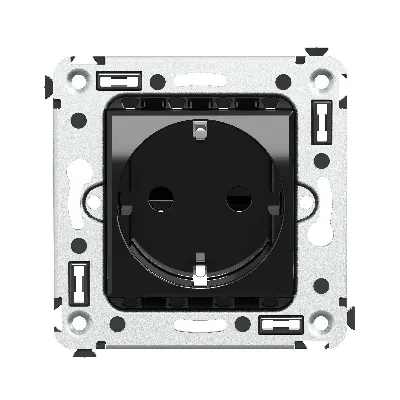 Avanti Розетка в стену, 2P+E, с защитными шторками, ''Черный квадрат''