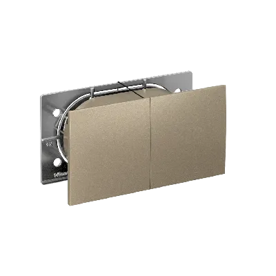 Розетка ATLASDESIGN двойная с заземлением со шторками сдвижная крышка 16А в сборе шампань