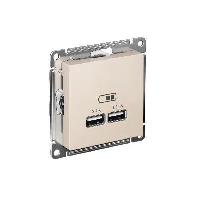 Розетка ATLASDESIGN USB 5В 1 порт x 2,1 А 2 порта х 1,05 А механизм бежевый