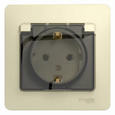 GLOSSA Розетка с заземлением со шторками с крышкой в сборе бежевая IP20