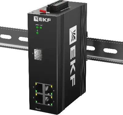 Коммутатор промышленный управляемый уровня L2 ML2-1GX/SFP-4GTP, 1 порт 1000Base-X SFP, 4 порта 10/100/1000Base-T(X) RJ45 c PoE, монтаж на динрейку TSX EKF