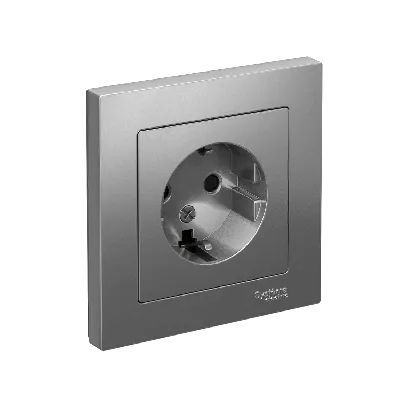 Розетка ATLASDESIGN с заземлением со шторками 16А в сборе сталь