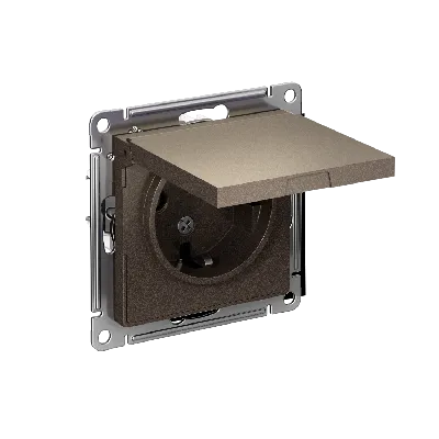 Розетка ATLASDESIGN с заземлением со шторками с крышкой 16А IP20 механизм мокко