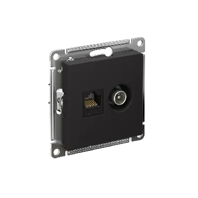 Розетка ATLASDESIGN двойная компьютерная+ТВ RJ45+TV категория 5E механизм карбон