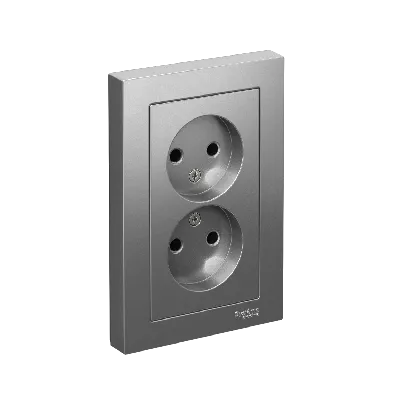 Розетка ATLASDESIGN двойная без заземления 16А в сборе сталь