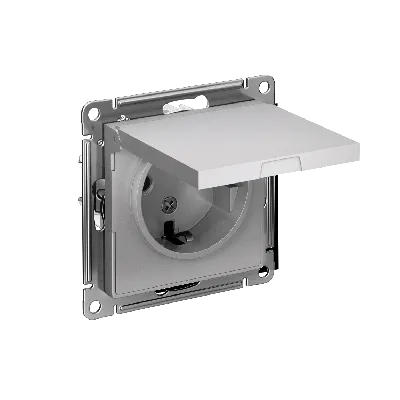 Розетка ATLASDESIGN с заземлением со шторками с крышкой 16А IP20 механизм алюминий