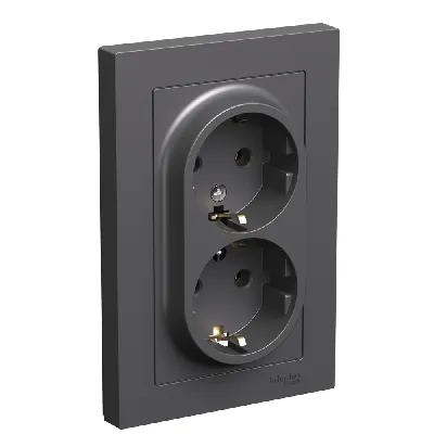 ATLASDESIGN РОЗЕТКА двойная с заземлением, 16А, в сборе, БАЗАЛЬТ