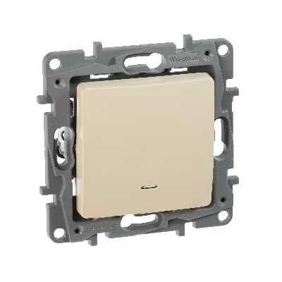 Выключатель одноклавишный, с подсветкой, бежевый, безвинтовые зажимы