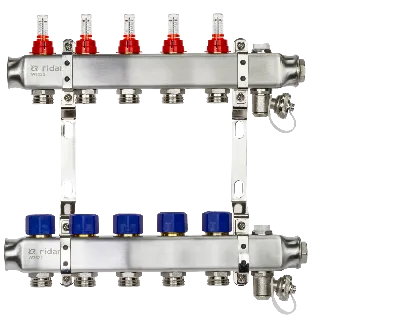 Коллекторная группа SSM-5RF set 5 контуров 1' x 3/4' с расходомерами и кронштейнами