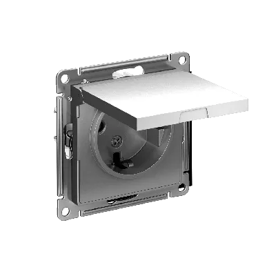 Розетка ATLASDESIGN с заземлением со шторками с крышкой 16А IP20 механизм сталь