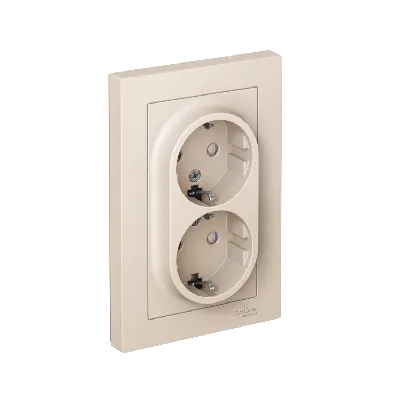 Розетка ATLASDESIGN двойная с заземлением со шторками 16А в сборе бежевый