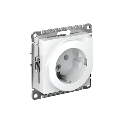 Розетка ATLASDESIGN с заземлением со шторками с выталкивателем 16А механизм белый