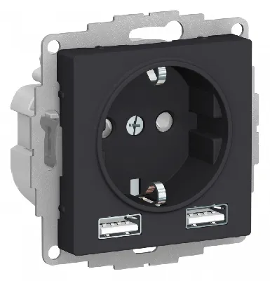 Розетка ATLASDESIGN 16А+USB  A+A, механизм, КАРБОН