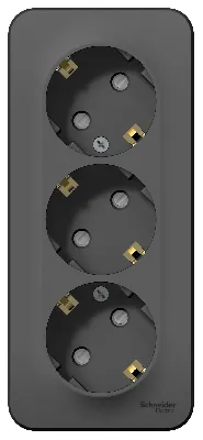 Розетка BLANCA наружная трехпостовая, с заземлением, со шторками, с изолирующей пластиной, 16А, 250В, антрацит