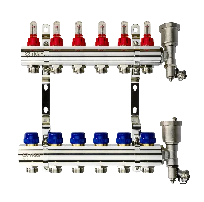 Коллекторная группа FHF-6RF set 6 контуров 1' х 3/4' с расходомерами, воздухоотводчиками и кронштейнами