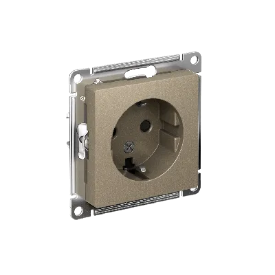 Розетка ATLASDESIGN с заземлением со шторками 16А механизм шампань