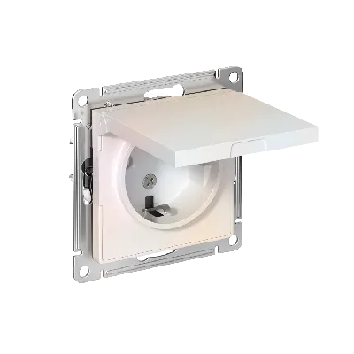 Розетка ATLASDESIGN с заземлением со шторками с крышкой 16А IP20 механизм жемчуг