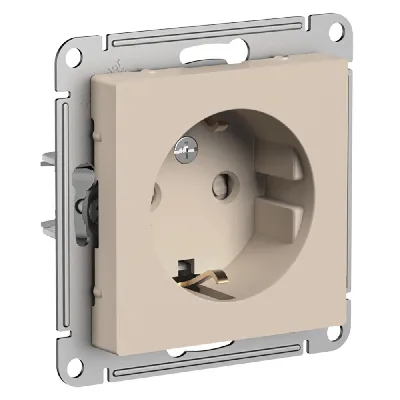 ATLASDESIGN РОЗЕТКА с заземлением со шторками, 16А, механизм, ПЕСОЧНЫЙ