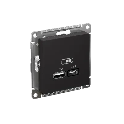 РОЗЕТКА USB ATLASDESIGN A+С, 5В/2,4А, 2х5В/1,2 А, механизм, КАРБОН