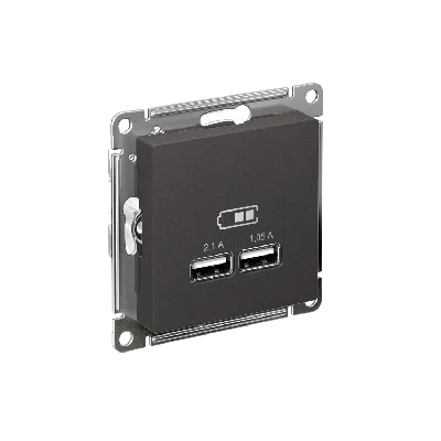 ATLASDESIGN USB РОЗЕТКА A+A, 5В/2,1 А, 2х5В/1,05 А, механизм, БАЗАЛЬТ