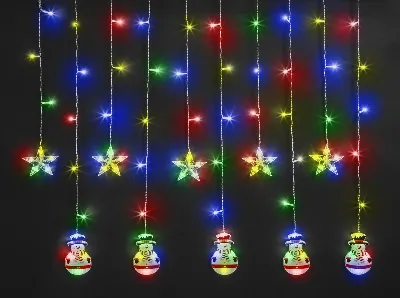 Гирлянда новогодняя светодиодная NGF-D037-03 бахрома звезды и снеговики RGBY 3*0.6м IP20