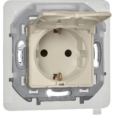 Розетка 2К+З IP 44 с откидной крышкой и шторками немецкий стандарт 16 А 250 В~ INSPIRIA слоновая кость