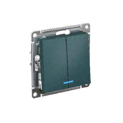 Выключатель двухклавишный ATLASDESIGN с подсветкой схема 5а 10АХ механизм изумруд