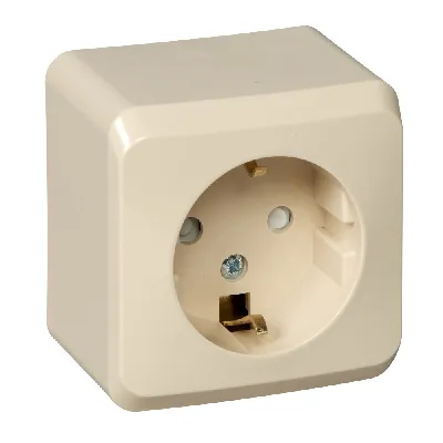 ЭТЮД Розетка наружная с заземлением со шторками бежевая